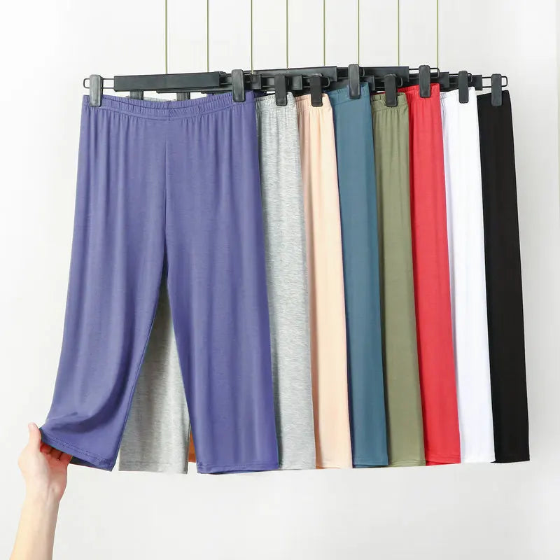 XL a 8XL verão modal leggings bezerro comprimento cintura alta tamanho grande estiramento casual emagrecimento básico calças curtas calças de dormir
