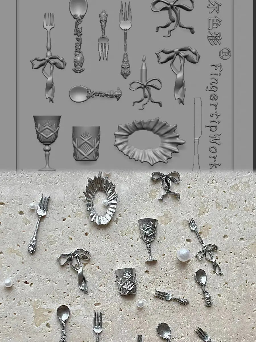 1Pc Chain Ice Flower Fox Spoon Fork Dragon Snake Butterfly 3D Acrylic Mold Nail Art Decorations  DIY Design Silicone Nails Mold