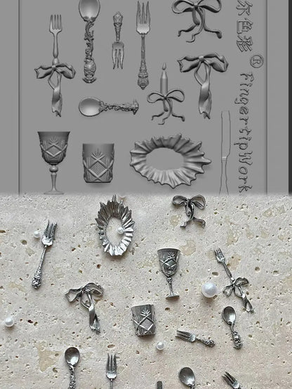 1Pc Chain Ice Flower Fox Spoon Fork Dragon Snake Butterfly 3D Acrylic Mold Nail Art Decorations  DIY Design Silicone Nails Mold