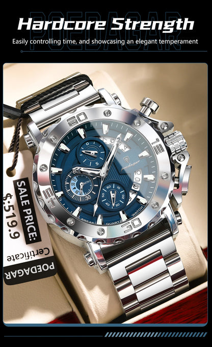 POEDAGAR Luxury Watch For Men Calendar Luminous Waterproof Man Clock Male Chronograph Stainless Steel Men's Quartz Watches Reloj
