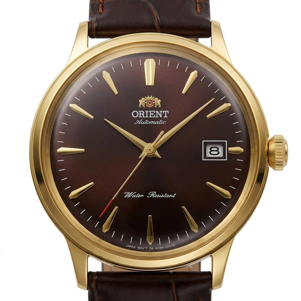 Relógio masculino automático vintage com pulseira de couro caixas dourada
