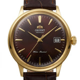 Relógio masculino automático vintage com pulseira de couro caixas dourada