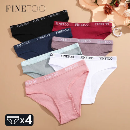 FINETOO - 4 piezas de ropa interior de algodón a rayas para mujer, bragas con cinturón y letras, lencería de cintura baja, bragas transpirables sólidas