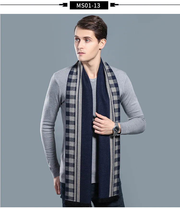 Designer Brand Plaid Men's Cashmere Scarf Winter Warm Scarves Shawls Casual Business Long Wraps Pashmina Christmas Gift for Man