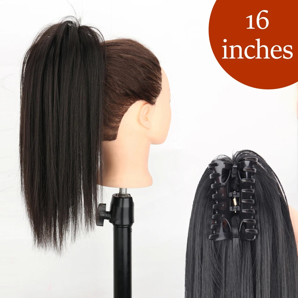 34inches Synthetic Ponytail Hair Extension Clip in Fake Wig Hairpiece Blonde Wrap Around Pigtail Long Smooth Overhead Pony Tail
