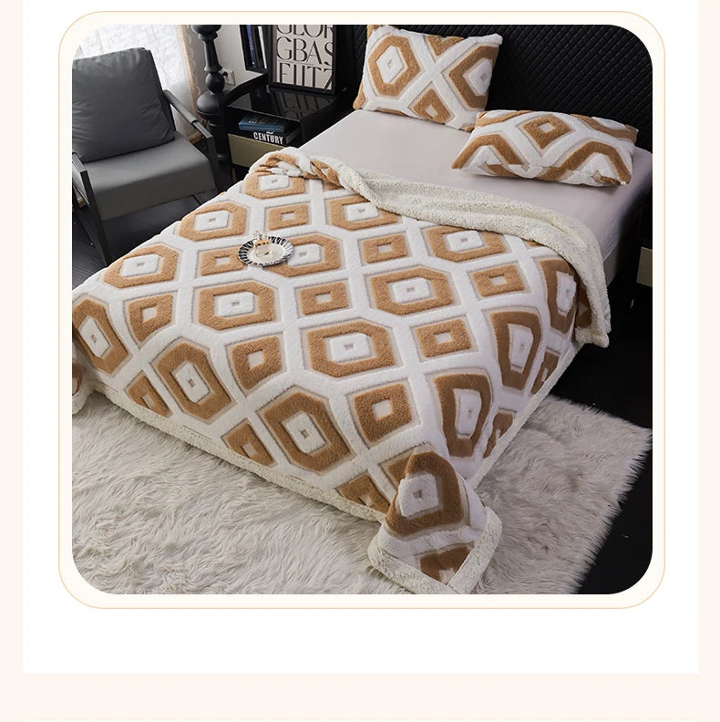 Flannel Warmth Autumn Winter Blanket Keep Warm Comfortable Jacquard King Size Blankets Skin Friendly Geometric Nap Comforter