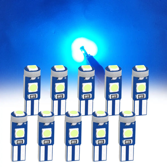 High Brightness 3030 Chips 10Pcs of T5 LED Bulb W3W W1.2W Plug and Play Car Interior Lights Auto Instrument Lamp 12V/24V