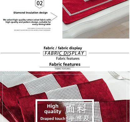 Heat Resistant Dining Table Mat Diamond Embedded Anti Slip Western Dining Pad Cushion Home Use Tablecloth Accessories