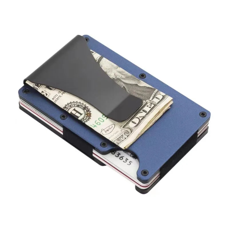 Cartera delgada para hombre - Billetera minimalista con bloqueo RFID y bolsillo frontal - Billetera metálica con clip para billetes