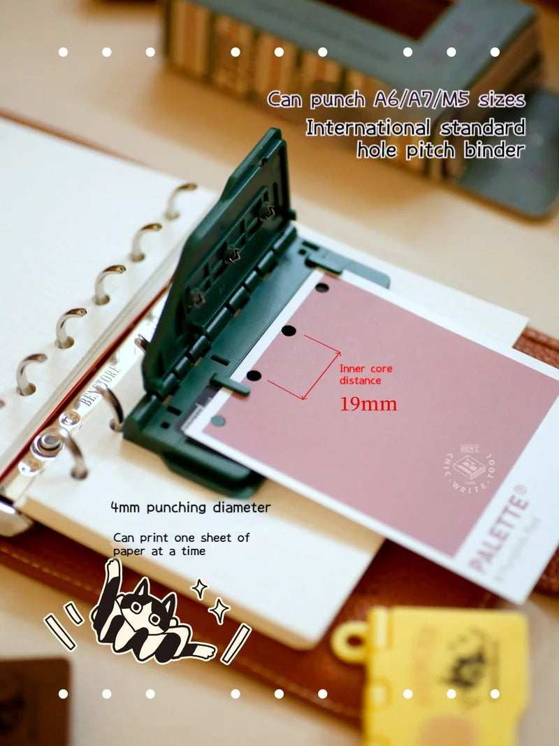 3-Hole 4mm Card Hole Punch Limited Edition Loose Leaf Notebook M5/A7 Portable Binder Punching Machine Office Supplies For 1paper