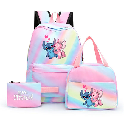 3pcs Disney Lilo Stitch Colorful Backpack with Lunch Bag for Women Student Teenagers Rucksack Casual School Bags Sets