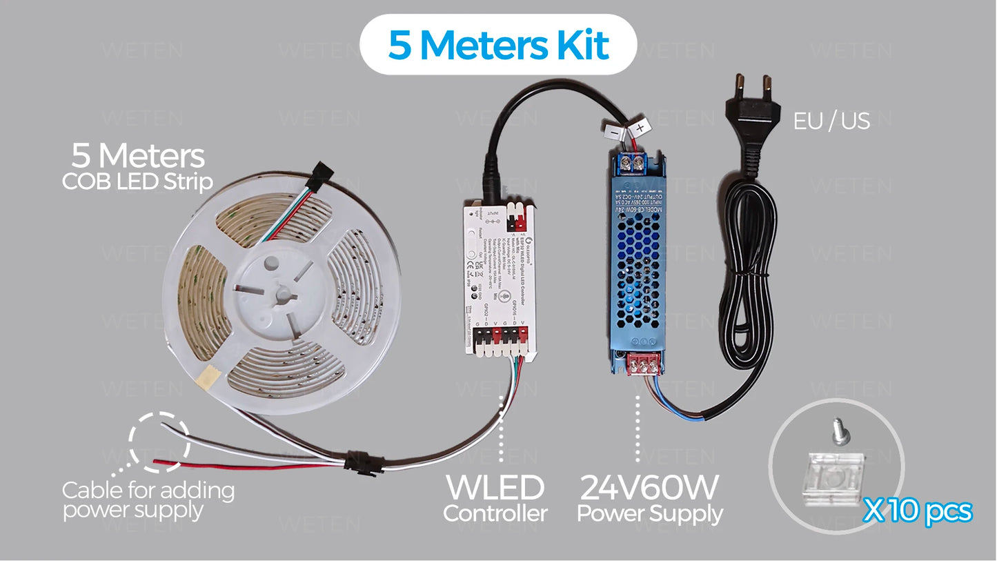 Controlador WLED ESP32 RGBIC COB LED Tira de luz Kit de cinta reactiva al sonido Música Sincronización Funciona con Alexa 24V 5 10 15 20 25 30 40 M