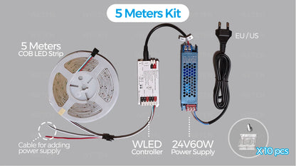 Controlador WLED ESP32 RGBIC COB LED Tira de luz Kit de cinta reactiva al sonido Música Sincronización Funciona con Alexa 24V 5 10 15 20 25 30 40 M