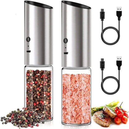 Electric Salt and Pepper Grinder Set USB Rechargeable Electric Pepper Mill Shakers Automatic Spice Steel Machine Kitchen Tool