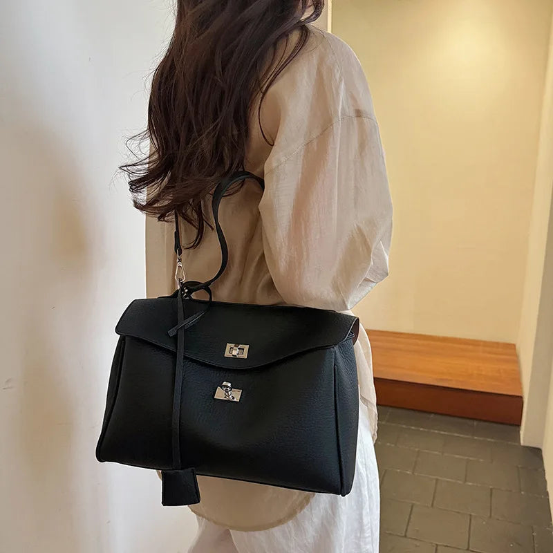 Casual Large Capacity Lychee Pattern Single Shoulder Slant Cross Bag Versatile Underarm Bag Simple Stylish Tote Bag