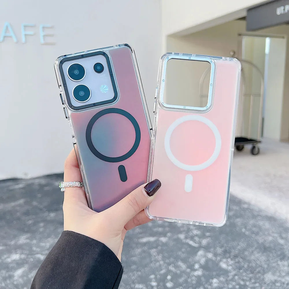 Luxury Glitter Laser Gradient Colorful Magnetic for Magsafe Case for Xiaomi 14T Pro Wireless Charge Shockproof Cover