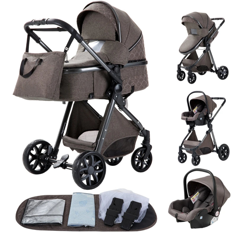 Luxurious Baby Stroller 3 in 1 Portable Travel Baby Carriage Folding Prams High Landscape Aluminum Frame Car for Newborn Baby
