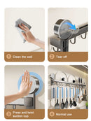 Wall Mounted Kitchen Hook Rack No-Punching Wall Hangers Rail Kitchen Utensils Rack Spoon Shovel Chopping Board Storage Rack