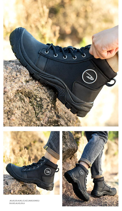 Safety shoes men's leather welding shoes anti-smashing, anti-puncture, non-slip sports Steel toe soft work boots for women