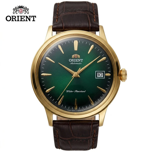 Relógio masculino automático vintage com pulseira de couro caixas dourada