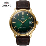 Relógio masculino automático vintage com pulseira de couro caixas dourada