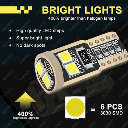 2/4/6/10/20 Pieces CANBUS T10 W5W LED Bulbs For Car Interior Dome Door Maps Trunk License Plate Lights 12V 3030SMD White Yellow