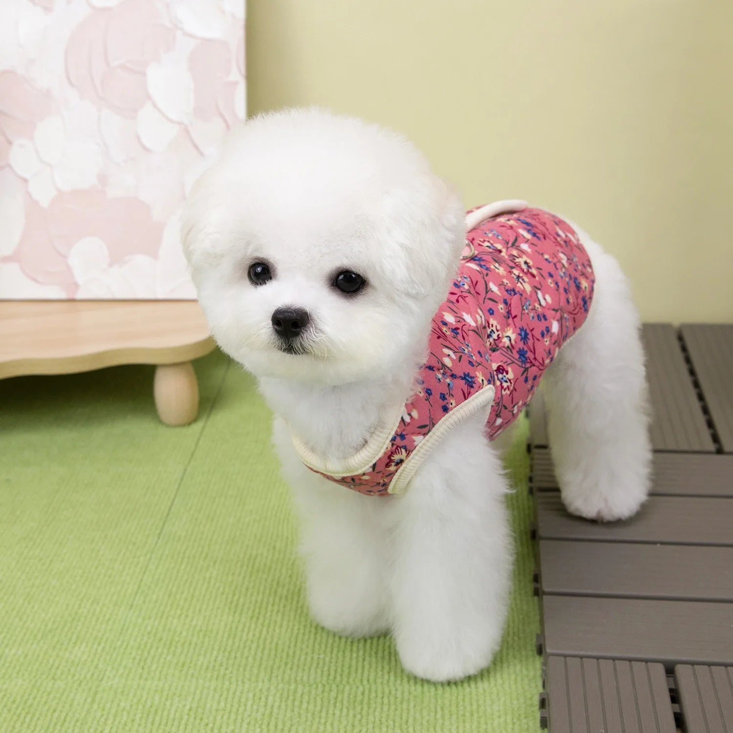Winter Flower Pattern Pet Jacket Pet Dog Costume Navy Pink Sleeveless Vest Jacket Warm Comfortable Floral Cotton Vest Small Dog