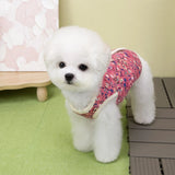 Winter Flower Pattern Pet Jacket Pet Dog Costume Navy Pink Sleeveless Vest Jacket Warm Comfortable Floral Cotton Vest Small Dog