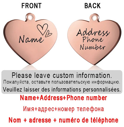 Dog ID Heart Tag Custom Personalized Cat Collar Pendant Engraved Pet Necklace Chain Charm Supplies For Name Products