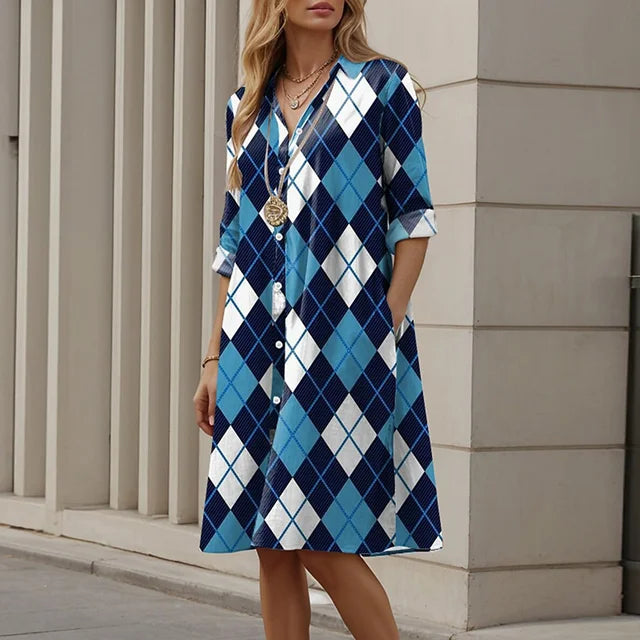 Vestido de camisa vintage estampado feminino, vestidos soltos casuais, vestidos Midi retos, elegante vestido de festa na praia, tamanho grande, 2024
