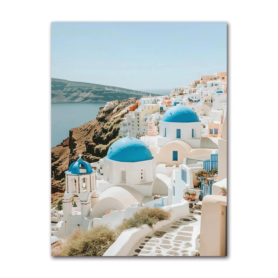 Retro Mediterranean Greece Landscape Poster Canvas Painting Wall Art Pictures Home Decoration Italian Lemon Orange Olive Tree