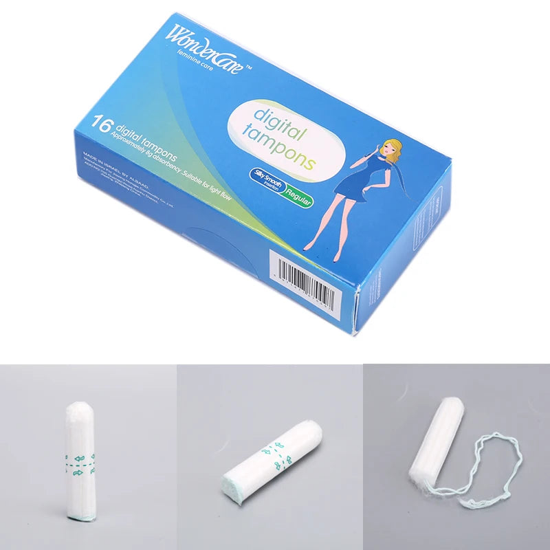 16 tampones menstruales de algodón regular de alta absorción, cómodos y protegen la menstruación. Cuidado femenino.