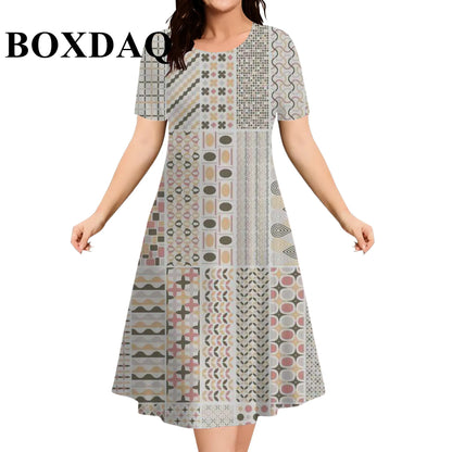 9XL Plus Size Short Sleeve Dresses For Women 2026 Fashion Summer Dot 3D Print Round Neck Dress Female Casual Oversized Clothing