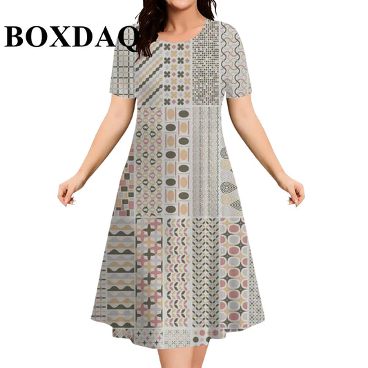 9XL Plus Size Short Sleeve Dresses For Women 2026 Fashion Summer Dot 3D Print Round Neck Dress Female Casual Oversized Clothing