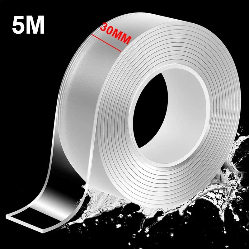 Cinta adhesiva de doble cara nano de 1 m/3 m, transparente, resistente, resistente, multiusos, reutilizable, resistente al agua.