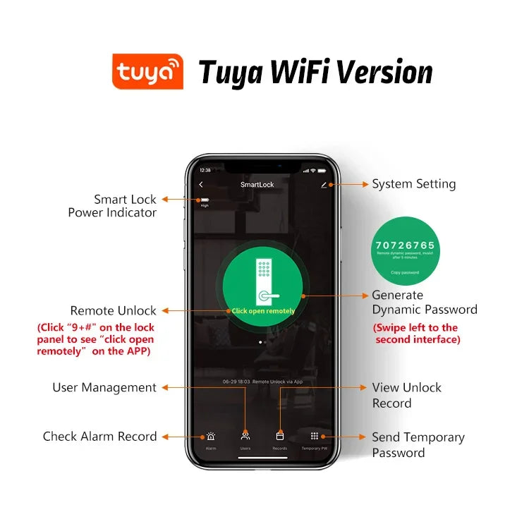 H4 Tuya Electronic Lock Wifi Smart Door Lock Fingerprint Lock Password IC Card Key USB Charge For Smart Home