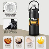 Stainless Steel Thermo Bottle 1500ML Portable Thermos with Straw Large Capacity Tumbler Thermoses Sports Mountaineering Cup