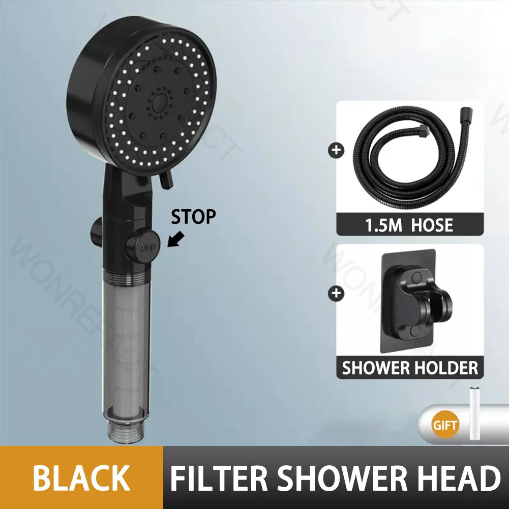 10 Mode Filter Shower Head Adjustable High Pressure Water Saving Shower One-click Water Stop Skin Care Shower Head Universal