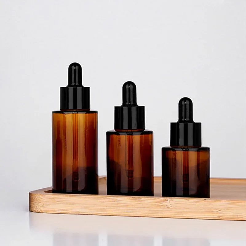 1pcs Brown dropper bottle  30ml brown flat shoulder glass bottle essential oil bottle 40ml essence bottle brown cream bottle