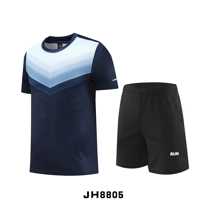 Fitness Clothes Ice Silk Quick Drying T-shirt Suit Men Short Sleeve Running Sportswear Shorts Tracksuit Gym Sports Training Sets