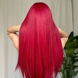 Light Wine Red Synthetic Wigs With Bangs for Women, Long Straight Hair Wig, Natural Cosplay Party, Heat Resistant