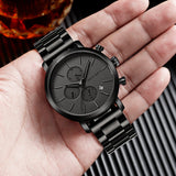 HANNAH MARTIN Brand Men Watch Black Stainless Steel Waterproof Fashion Sports Multifunctional Quartz Wristatch Relogio Masculino