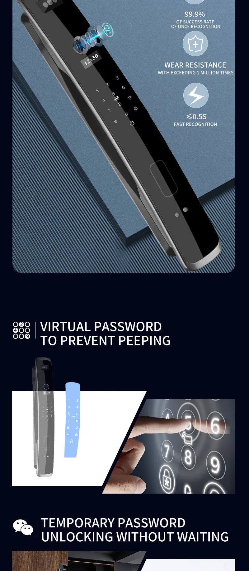 Wishome Biometric Recognition Smart Door Lock remote control Fingerprint Password IC Card APP Wifi Lock Unlock
