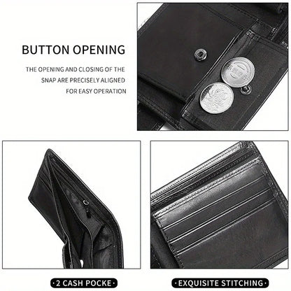 Men's Genuine Leather Wallet, Rfid Anti-Theft Brush, Anti-Magnetic, Short Coin Purse, Large Capacity, Multi-Slot Buckle Wallet