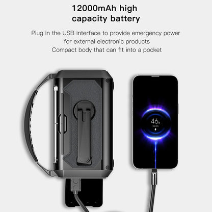 Radio multifunción solar de 12000 mAh con manivela, radio meteorológica de emergencia, lámpara de lectura, banco de energía, alarma SOS para acampar, senderismo, tiendas de campaña