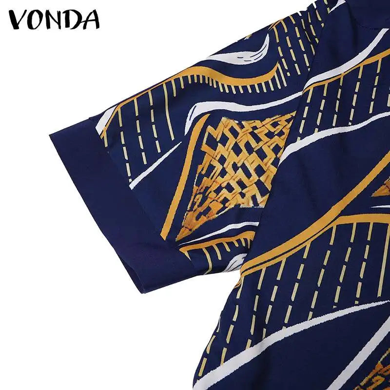 Plus Size 5XL Women Dress 2024 VONDA Summer V Neck Party Sundress Sexy Half Sleeve Bohemian Printed Dress Vestidos Loose Robe