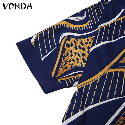 Plus Size 5XL Women Dress 2024 VONDA Summer V Neck Party Sundress Sexy Half Sleeve Bohemian Printed Dress Vestidos Loose Robe