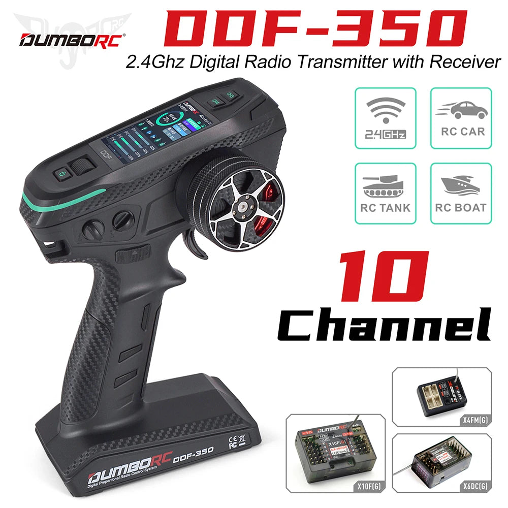 Control remoto digital DUMBORC 2.4G 10CH DDF-350, transmisor con receptor para coche, barco, tanque, sistema LCD FHSS