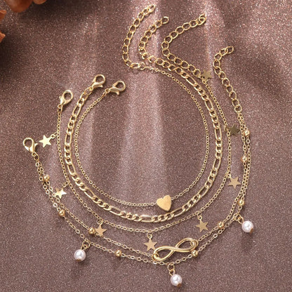 5Pcs Bohemian Pineapple Pearl Anklet for Women Fashion Simple Temperament Ladies Infinite Ankle Bracelets Jewelry Star Anklets