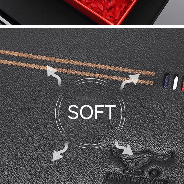 Septwolves Genuine Leather Wallets For Men Original Leather Wallet Man Cowhide Wolf Pattern With Brand Box Father Lover Gift